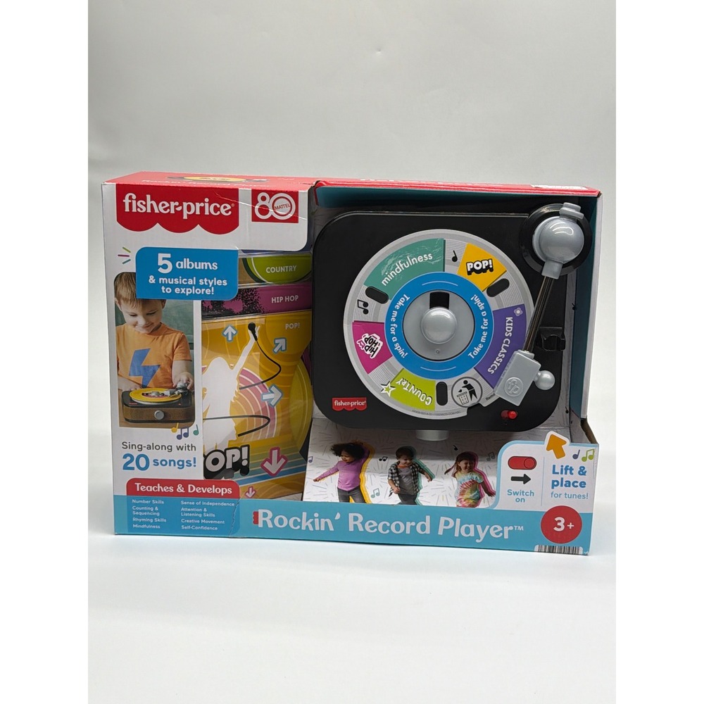 Fisher-Price Rockin Record Player HXX58 Kids Musical Toy with 5 Albums 20 Songs